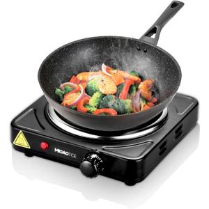 Countertop Single Cast Iron Burner 1000 Watts Electric Hot Plate with Adjustable Temperature 6.1" Cooktop for Dorm, Office, Home, Camp, Compatible for All Cookwares