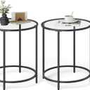 VASAGLE Round Side Tables, Set of 2, Glass End Tables with Metal Frame, Black Coffee Tables with Modern Style, for Living Room, Balcony, Bedroom, Black