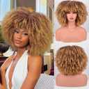 Vitorish 12 Inches Afro Curly Wigs for Black Women Afro Bomb Kinky Curly Wig with Bangs about 280g Fluffy and Soft Glueless Synthetic Hair Afo Wig (Ombre Blonde)