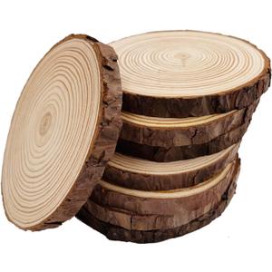 Unfinished Natural with Tree Bark Wood Slices 8 Pcs 5.5-6 inch Disc Coasters Wood Coaster Pieces Craft Wood kit Circles Crafts Christmas Ornaments DIY Crafts with Bark for Crafts Rustic Wedding