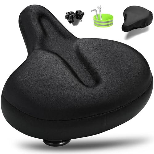 CDYWD Oversized Bike Seat for Men & Women, Comfortable Gel Padded, Extra Wide Bicycle Seat Cushion Comfort, Replacement Saddle for Peloton, Stationary Exercise Bike, Mountain Bike, Cruiser, City Bike