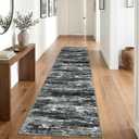 KOZYFLY Modern Hallway Runner Rug 2.6x12 Washable Rug Runner Black Grey