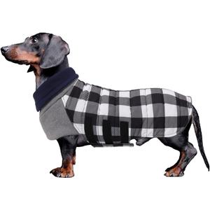 Geyecete Warm Thermal Quilted Dachshund Coat,High Neckine String Holes Dachshund Jacket Outdoor Dog Apparel with Adjustable Bands for Large Dog-Black, Size L