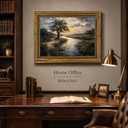 Canvas Wall Art Framed,River Tree Sunset Landscape Painting, Vintage Gold Framed Picture Poster Prints Artwork for Home Wall Decor,12x16 Inch