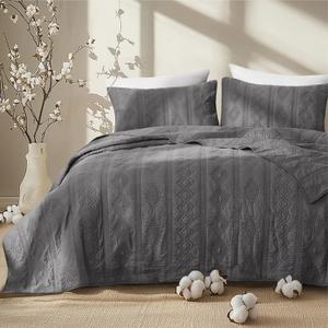 Bedsure 100% Cotton Quilt Set - Lightweight Queen Bedspread, Grey Cozy Bedding Coverlet 3-Piece with Pillow Shams in Geometric Pattern for All Season, 90x96 inches, 100% Cotton Voile | 100% Cotton Voile, Lightweight, Cozy, All Season, Bedding Coverlet, with Pillow Shams, Bedspread