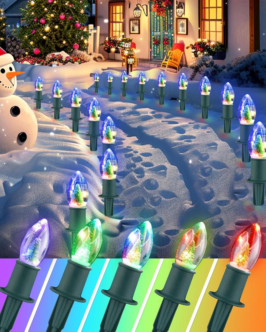 VCOKEN Christmas Pathway Lights Outdoor, 24.5 Feet C9 Lights with 20 Multicolor Bulbs and Stakes, Connectable Waterproof Walkway Light for Outside Yard Walkway Sidewalk Holiday (Multicolor Slow Change)