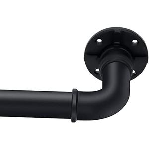 Industrial Curtain Rod Set with Brackets - 1" Black Rustic Rod for Windows 36-72" Outdoor Hanging