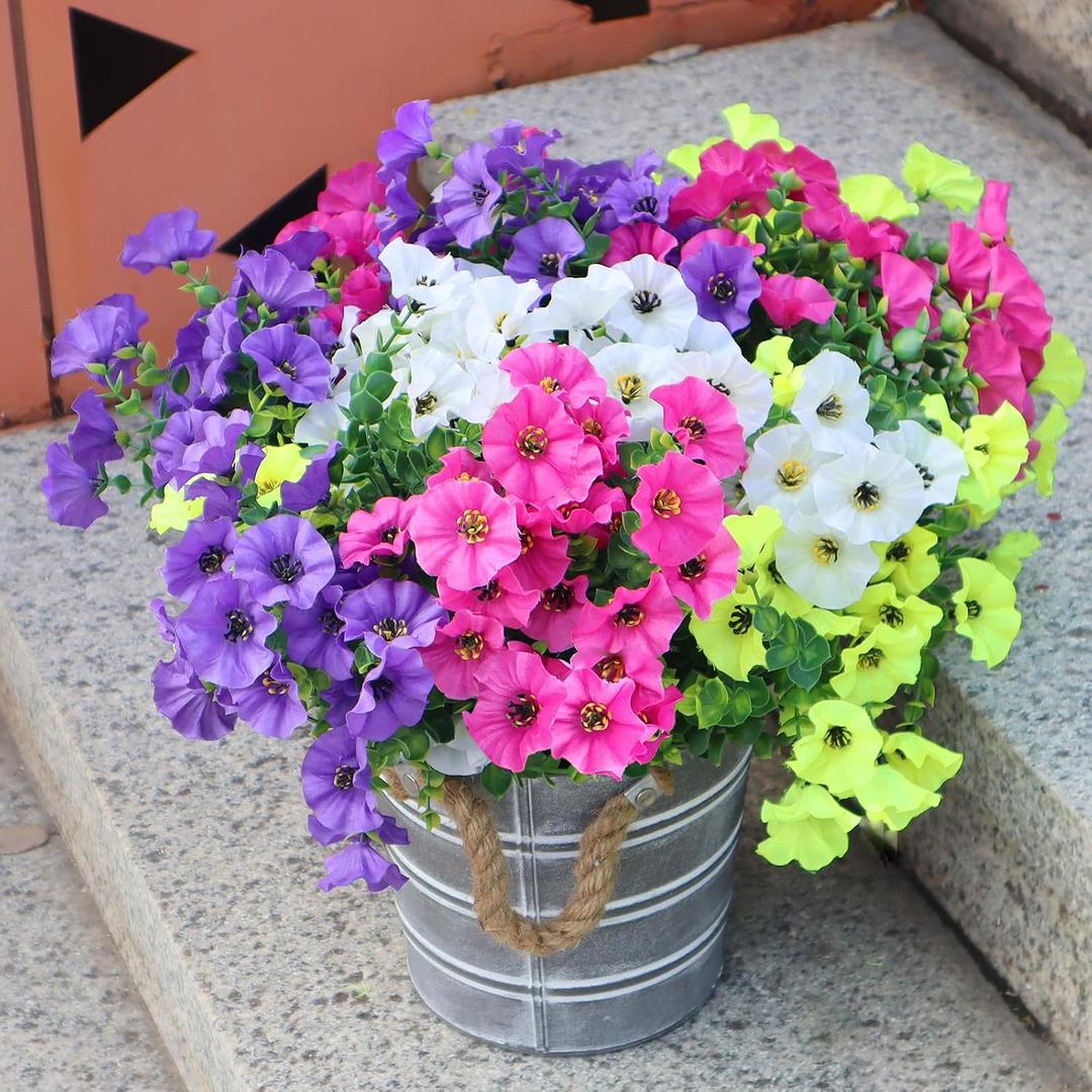 Artificial Flowers for Outdoors,UV Resistant Artificial Outdoor Flowers,Not-Fading Faux Flowers for Outdoor Planters Front Door Porch Yard Patio Garden Home Decor,12 Bundles Mix 4 Colors