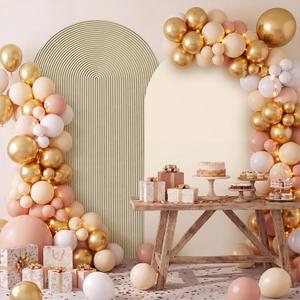Tegeme 2 Set Wedding Arch Cover, Beige Ripple & Solid Color Stretchy Backdrop Cover Spandex Fabric for 7.2 ft & 6.6 ft Round Top Arch Stand Wedding Baby Birthday Party Bridal Shower Banquet Decor