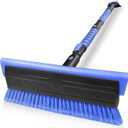 HEEYA 56 Inch Truck Snow Brush and Ice Scraper with Long Handle, Heavy Duty Snow Broom with Foam Grip for Pushing Heavy Snow for SUV Car Automobile Vehicle Windshield Window  Blue