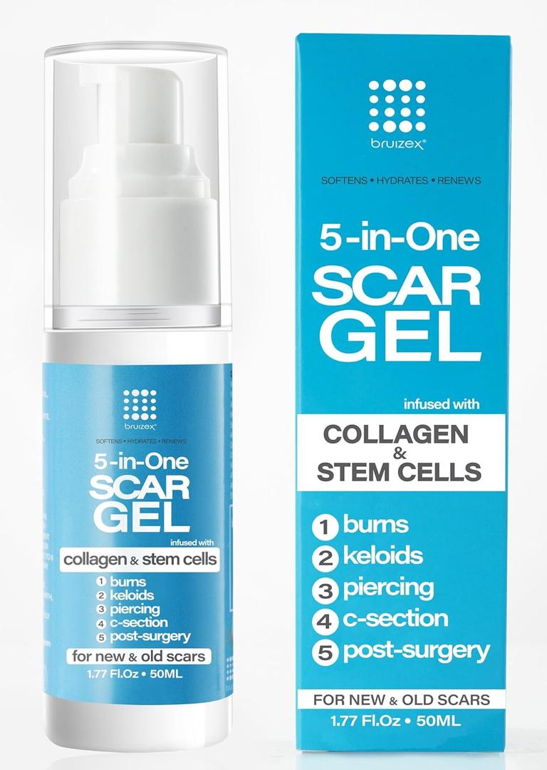5-in-1 Scar Cream for Surgical Scars: Advance Silicone Scar Gel with Collagen and Stem Cells, Keloid Scar Treatment, Scars Removal of New and Old Scars, Piercing, Burns, C-section, After Surgery, 50g, Best By 06/25/2026