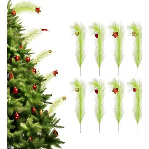 15.7 Inch Christmas Tree Topper - 24 Pcs Green and Red Tree Picks with Decorative Balls - Whimsical Xmas Decor for Holiday Party & Home Decor