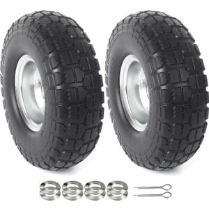 AR-PRO (2-Pack) 10-Inch Solid Rubber Tire Wheels - Replacement 4.10/3.50-4" Flat Free Tire with 5/8" Bearings, 2.2" Offset Hub - Compatible with Hand Truck, Wheelbarrow, Dolly, Gorilla Carts