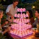 YestBuy Cupcake Stand with Pink Lights 5 Tier Premium Cupcake Holder Acrylic Cupcake Tower Display Stand Cady Bar Party Dcor Acrylic Display for Pastry + LED Light String Ideal for Weddings, Birthday (Pink)