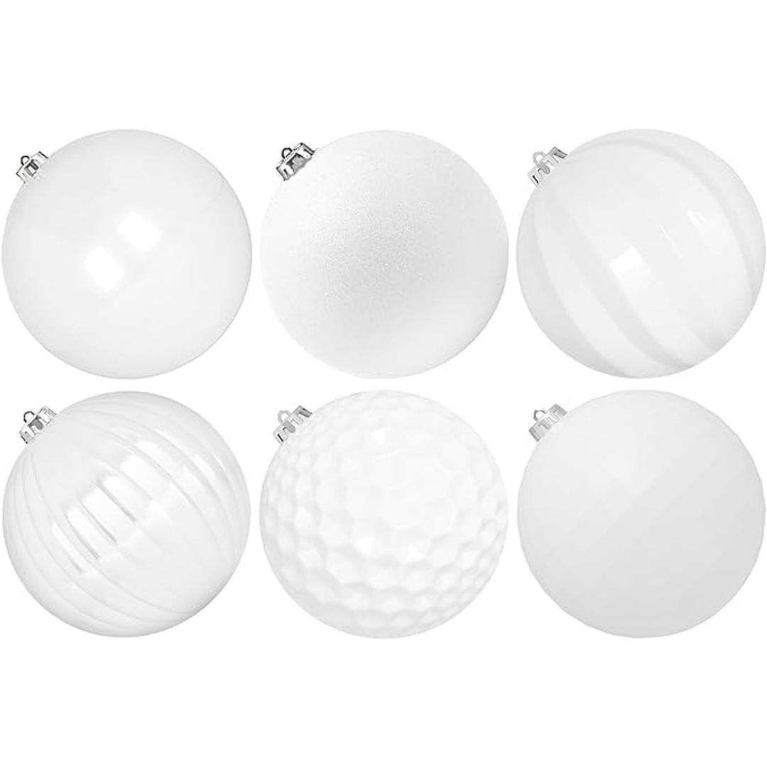 Christmas Ornaments, Oversized Huge Big Shatterproof Xmas Christmas Plastic Balls for Outside Lawn Yard Tree Hanging Decorations (6"/150mm, White, 6 Packs)