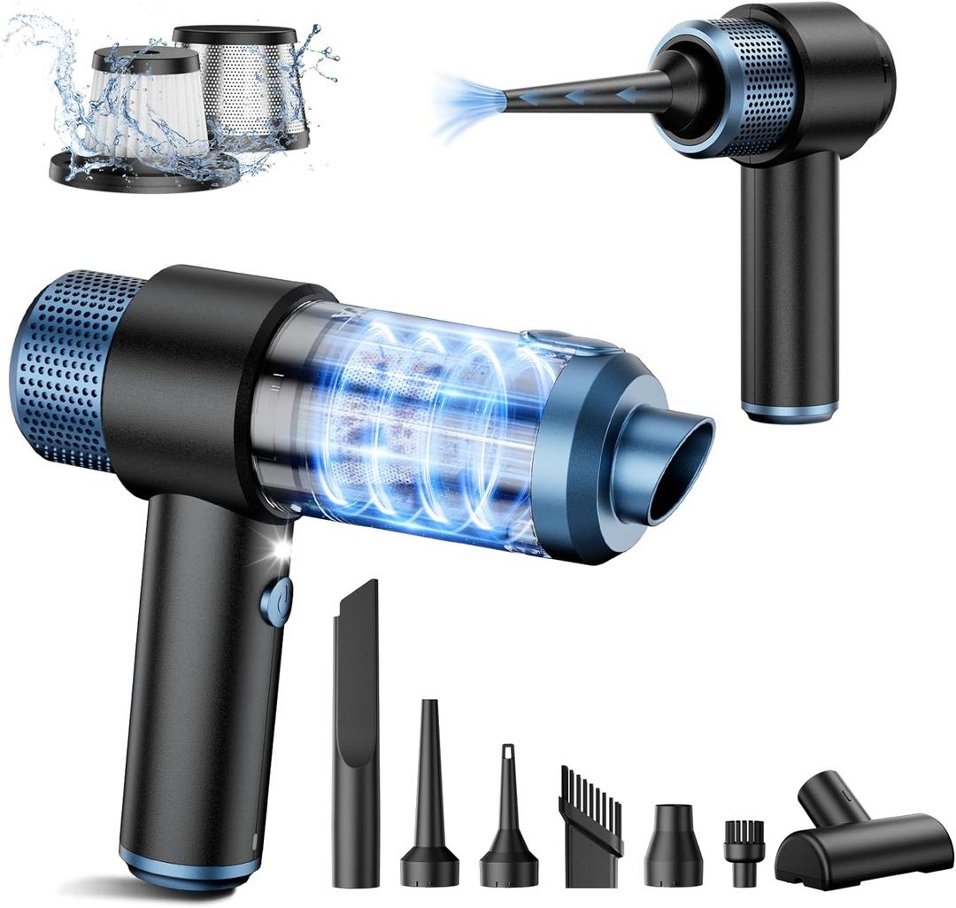 EYYA Handheld Car Vacuum Cleaner Cordless, 15000PA High Power Vacuum & Air Duster, 4-in-1 Portable Mini Vacuum with LED Light, Hand Held Vacuum Cleaner for Car Home Office (Black/Blue)