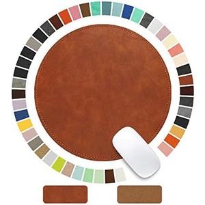 Mouse Pad，Round Mouse Pad，PU Mouse Pad，Leather Mouse Pad with Stitched Edge Micro-Fiber Base with Non-Slip Waterproof，Mouse Pad for Computers，Laptop，9 x 9 Inch (Caramel Brown)
