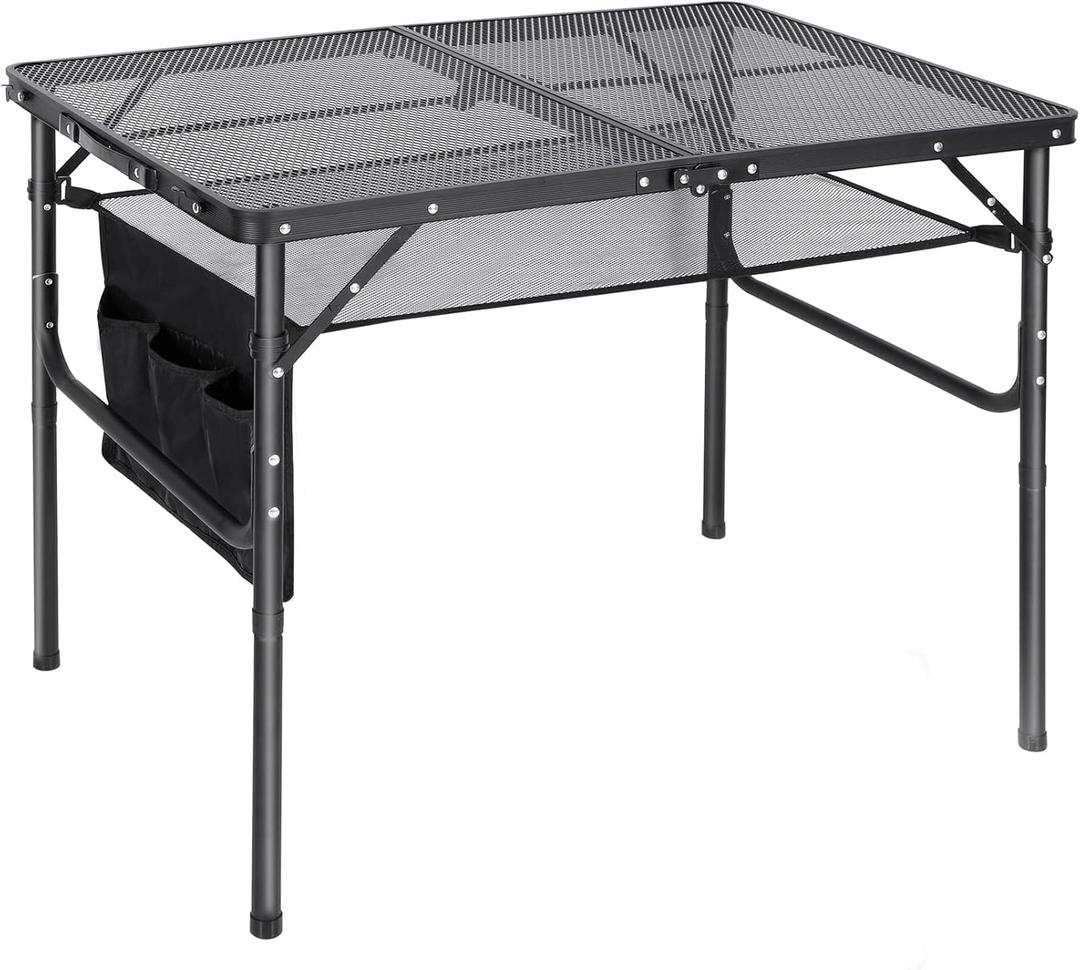 REDCAMP 36x24 Folding Grill Table for Outside, Lightweight Portable Metal Aluminum Outdoor Grill Table with Adjustable Height Legs, Great for Camping Picnic Cooking BBQ, Black 3ft (Medium)