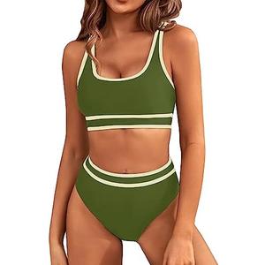 BMJL Women's High Waisted Bikini Sets Sporty Two Piece Swimsuits Color Block Cheeky High Cut Bathing Suits, Medium