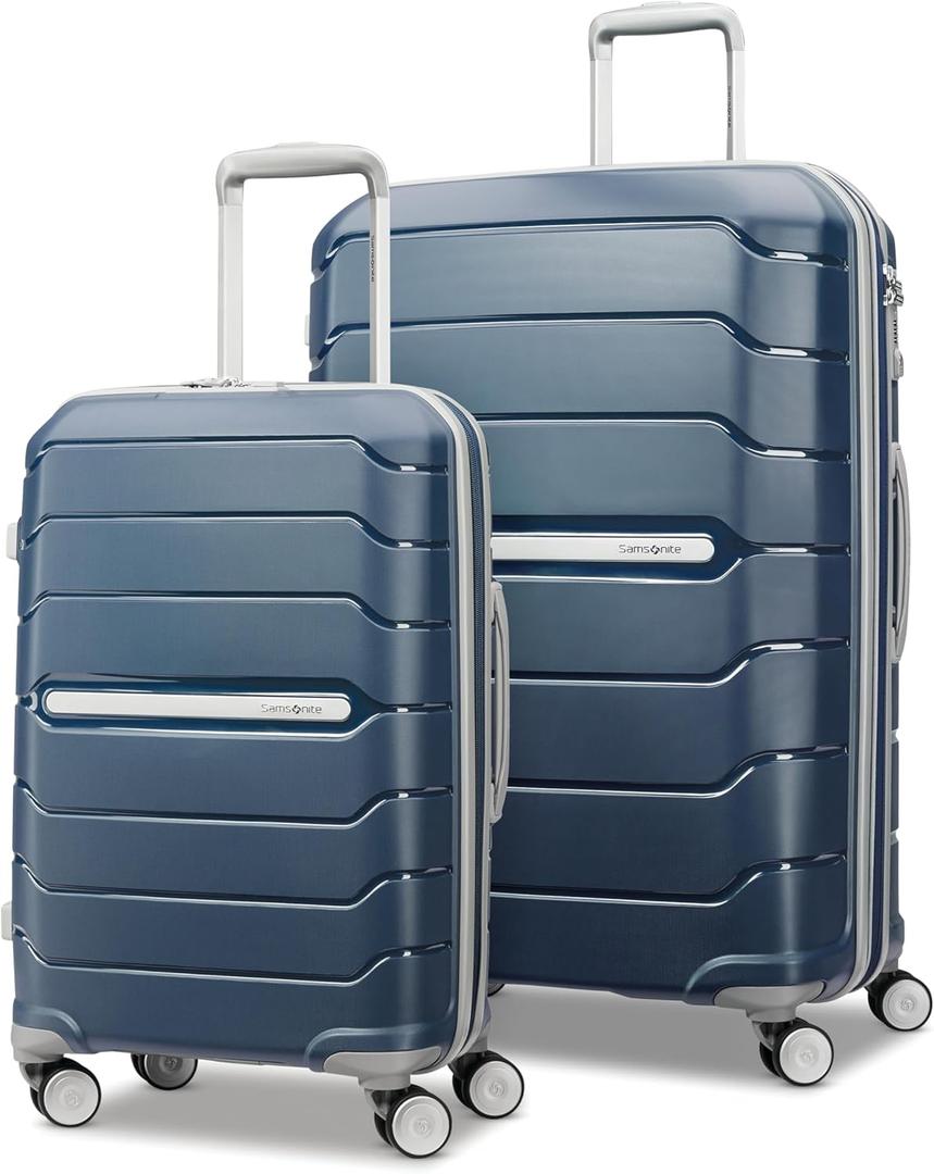 Samsonite Freeform 2-Piece Luggage Set - Carry-On & Large Checked Luggage with Dual Spinner Wheels - Durable Polypropylene Hardshell - TSA Lock, Airline-Approved - Expandable Hard Shell - Navy