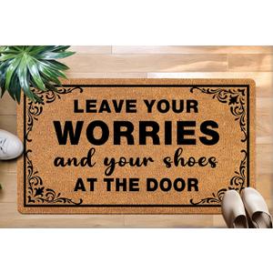 Leave Your Shoes and Worries 30"x17" Large Funny Welcome Mat for Indoor/Outdoor Entrance, Stylish Door Mat with Non-Slip Rubber Backing, Perfect for Front Door 'Please Take Off Your Shoes' Door Mat