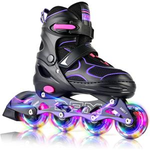 2PM SPORTS Inline Skates for Kids Girls Boys Ages 5-8 8-12 4-6 6-12 with Light Up Wheels, Adjustable Kids Roller Skates Blades for Adults Men Women Beginners Youths, Large - Youth
