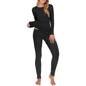 ANRABESS Thermal Underwear for Women Long Johns Fleece Lined Base Layer Pajama Set Cold Weather Top Bottom Winter Clothing L