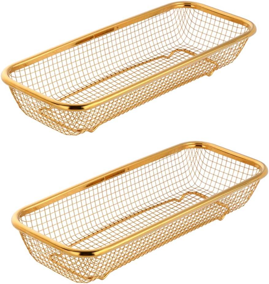 Kitchen Drawer Organizer, BuyGo Stainless Steel Storage Container Gold Metal Cabinet Storage Basket for Holding Silverware Kitchen Utensil, Pack of 2