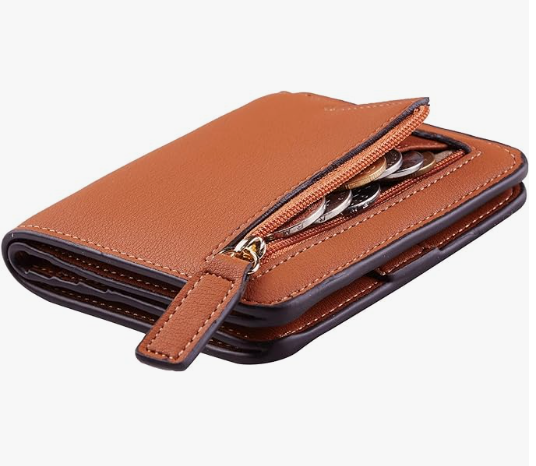 Toughergun Womens Small Slim Leather Wallet with RFID Protection, Compact Bifold Mini Purse with Clear ID Window (03 ReNapa Orange)