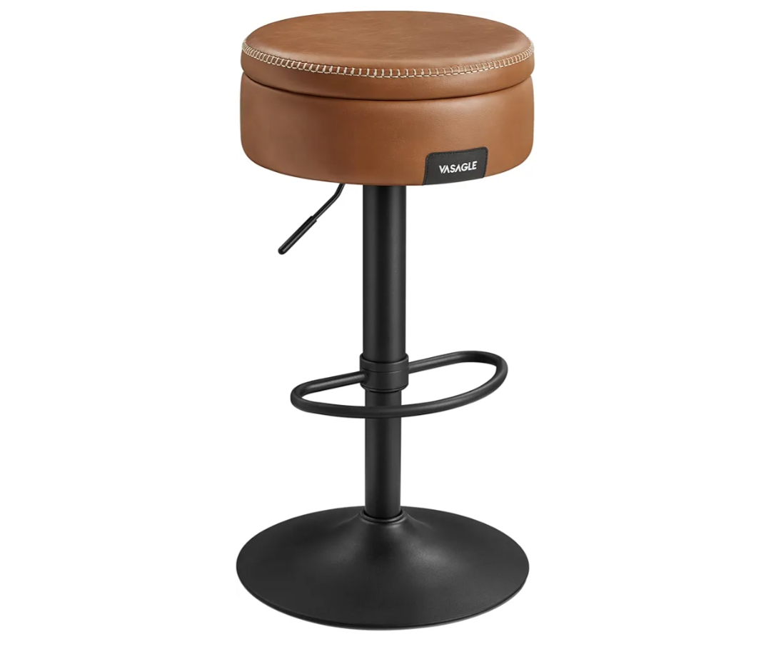 VASAGLE EKHO Collection 360° Swivel Bar Stool Height Adjustable Storage PU with Stitching Modern Style Mid-Century Kitchen Bar Stool Easy Assembly Caramel Brown
