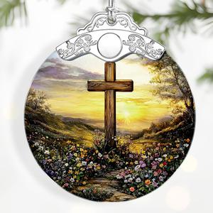 Cross Sunset Ornament  Christian Christmas Decor & Religious Christmas Ornament; Christian Home Decor (Holiday Present, Bauble Present, Christian Gifts, Religious Gifts, Gift Idea, Gift Exchange)