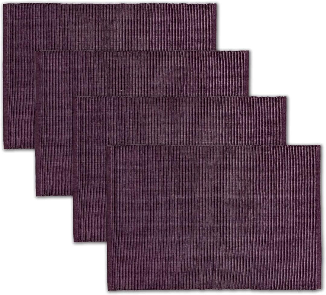 AVKA Studio 100% Cotton Ribbed Placemats - Set of 4-13 x 19 Inches - Dark Purple - Everyday Cloth Table Mats - Thick Construction, Washable & Reusable Cloth Place Mats