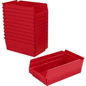 Akro-Mils 30130 Plastic Shelf Bins, Heavy Duty Storage Bins for Garage, Closet, and Drawer Organization, 12" x 6-1/2" x 4", Red, 12-Pack