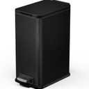 Home Zone Living 4 Gallon Slim Kitchen Trash Can with Soft Close Lid and Step Pedal, Matte Black Stainless Steel Wastebasket with Removable Bucket