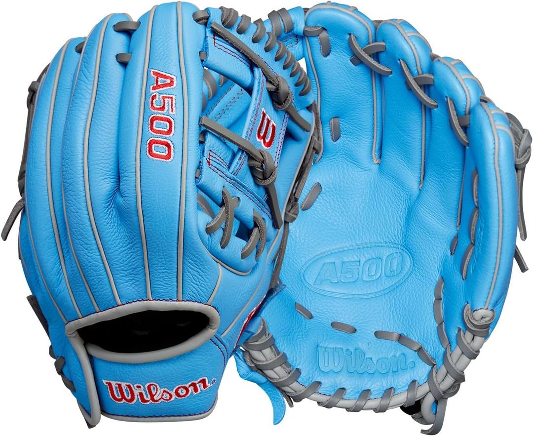 Wilson A500 Youth Baseball Gloves (11", Blue/Grey/Red)