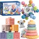 Montessori Baby Toys 3-in-1 Set for Sensory Development, Teething Toys, and Early Education - Gift for Toddler Baby 0-3-6-12-18 Months
