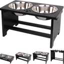 HTB Elevated Dog Bowls,Raised Dog Bowl Stand with 2 Stainless Steel Bowls,Elevated Raised Dog Bowls for Large Medium Small Sized Dogs (large-10"tall,48 Oz bowl, Black)