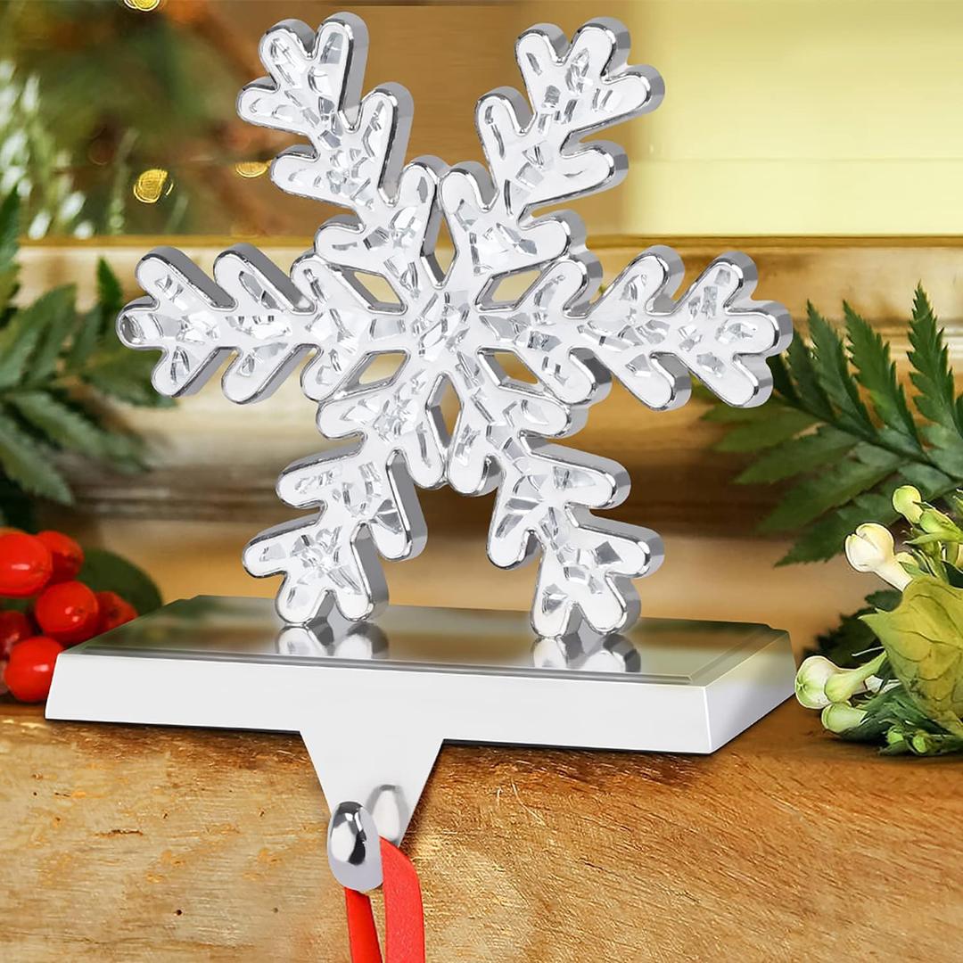 Hxezoc Snowflake Christmas Stocking Holder Silver 3D Crystal Snowflake Metal Mantel Stocking Hanger for Christmas Fireplace Mantel Decorations Christmas Holiday Supplies