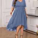 Talisea Plus Size Dresses Wedding Guest - Formal Cocktail Chiffon V Neck Short Sleeve High Low Dress Curvy Women (Blue) L-16W