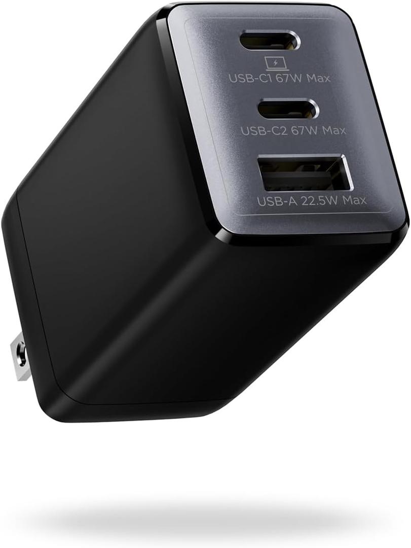 Wegear 67W USB C Charger, 3-Port GaN Fast Charging Block with Foldable Plug, Compatible with MacBook Pro/Air, iPad Pro, iPhone 16/15/Pro, Galaxy S25/S24, Note20, Pixel, Apple Watch, (Black)