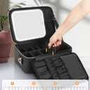 Chomeiu Makeup Bag with LED Mirror, Large Travel Cosmetic Train Case for Women, Makeup Artists Large Organizer Box with Vanity Light Up Mirror, 3 Color Lights, Adjustable Dividers (Black)