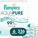 Pampers Aqua Pure Baby Wipes, 99% Water, Fragrance Free, 336 Baby Wipes Total (6X Flip-Top Packs) [Packaging May Vary]