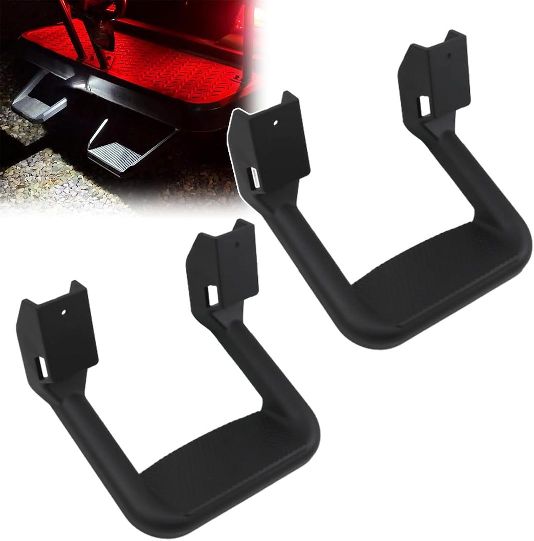 2PCS Black Powder-Coated Truck Side Steps with Mounting Brackets, 350 lbs Load Capacity Compatible with Chevy Ford Toyota GMC Dodge RAM Jeep Universal Compatible with Aluminum Step Bars