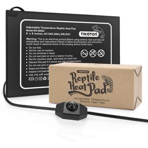 Tikaton Reptile Heat Pad - Adjustable Temperature Under Tank Heater for 10-20gal/30-40gal Tank, Terrarium Heat Mat for Turtle/Snake/Lizard/Frog/Spider/Plant Box (1 Pack-6" X 8")
