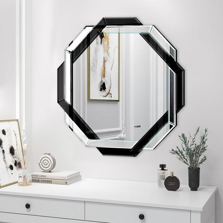 Bathroom Mirror Black - 28X28 Wall Mirrors Decorative, Beveled Edge Frameless Mirror for Wall Bathroom, Vanity Room, Bedroom, Living Room and Enterway