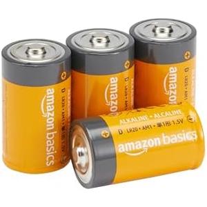 Amazon Basics 4-Pack D Cell Alkaline Everyday Batteries, 1.5 Volt, 5-Year Shelf Life