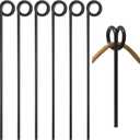 6 Pcs Rope Stakes Black Steel Stakes with Loop Fence Poles for Creating a Rope Border Around Flower Beds, Trees, Garden, Walkways