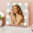 Hollywood Makeup Vanity Mirror with Lights - 10 LED Bulbs 15.7" Lighted Make Up Mirrors Adjustable Height, Touch Screen with 3-Color Lighting, Dimmable, 360 Rotation, for Dorm Desk Tabletop, Bedroom