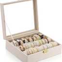 Nosiny Bracelet Display Holder with 3 Removable Rolls Bangle Organizer Display Clear Lid Bracelet Organizer Box Jewelry Storage Case for Women Retail Bracelets Watch Stores(Beige,PU Leather)