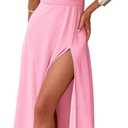 Womens Sexy Halter Deep V Neck High Side Split Long Maxi Dress | Sleeveless Backless Ruched Waist Long Dresses, X-Large, Pink